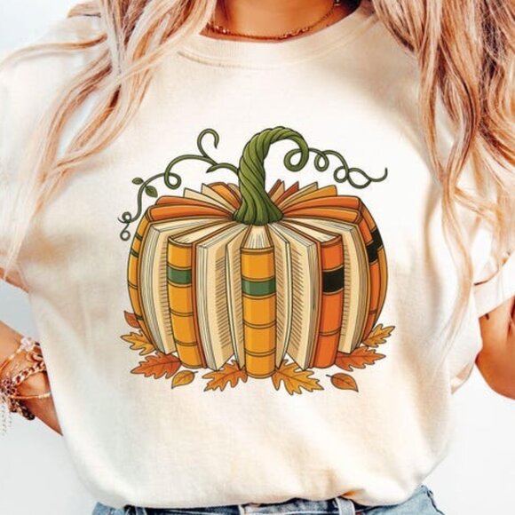 Tops - Book Pumpkin Shirt, Teacher Fall Shirt, Book Halloween shirt